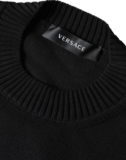 Maglione girocollo con ricamo Medusa nero Versace