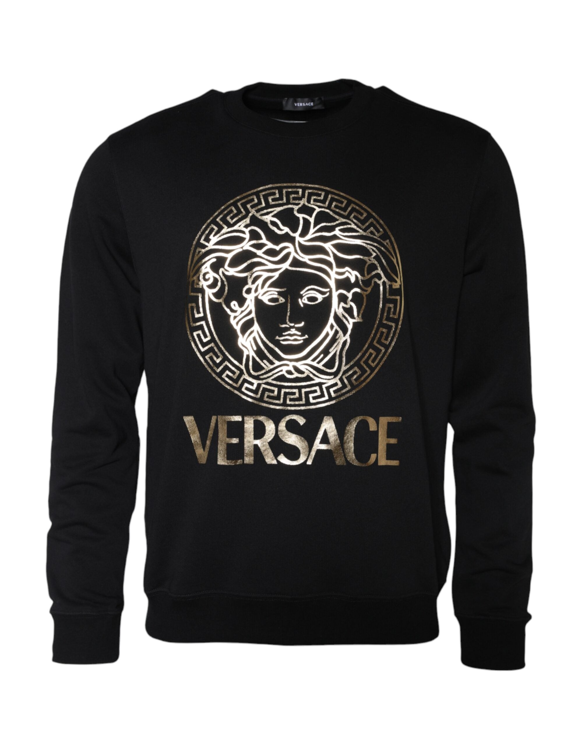 Sweat-shirt Versace noir à col rond en molleton de coton Medusa