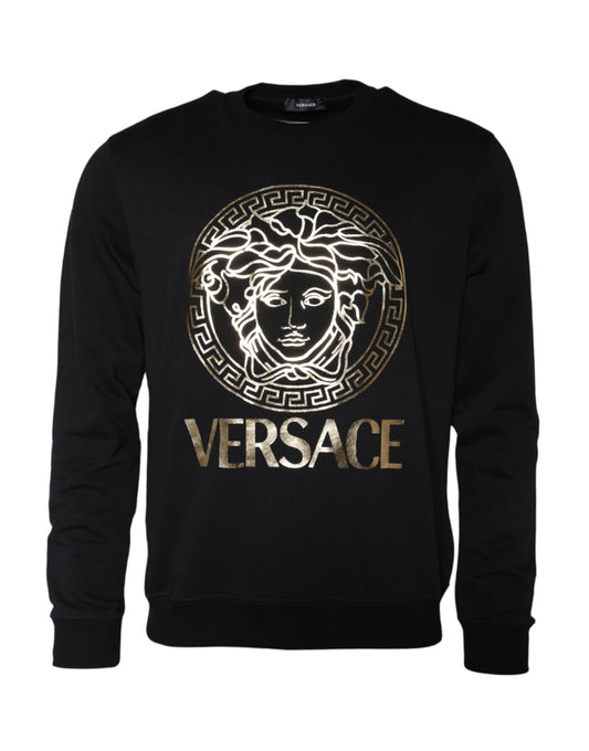 Felpa girocollo in cotone con stampa Medusa nera Versace