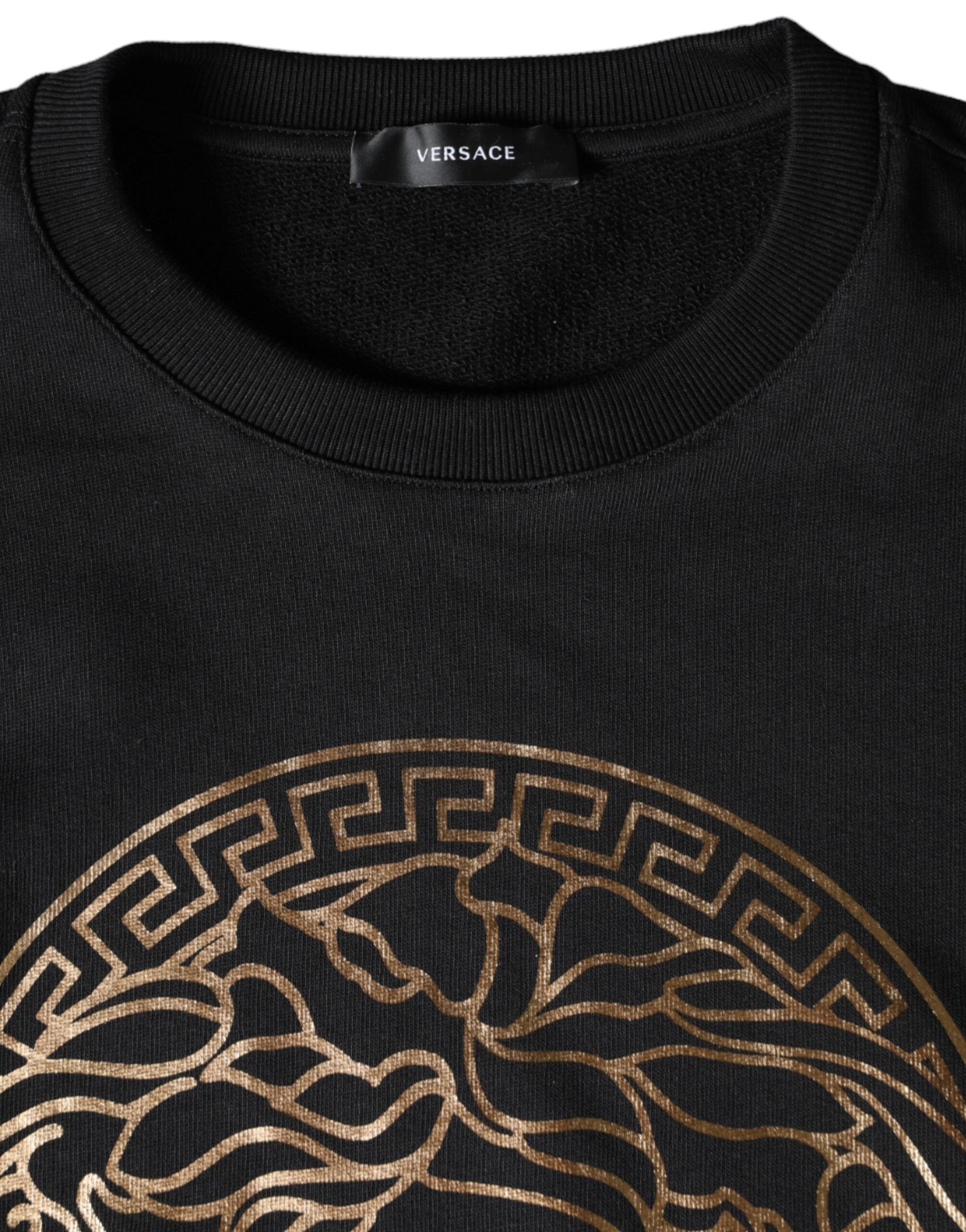 Sweat-shirt Versace noir à col rond en molleton de coton Medusa