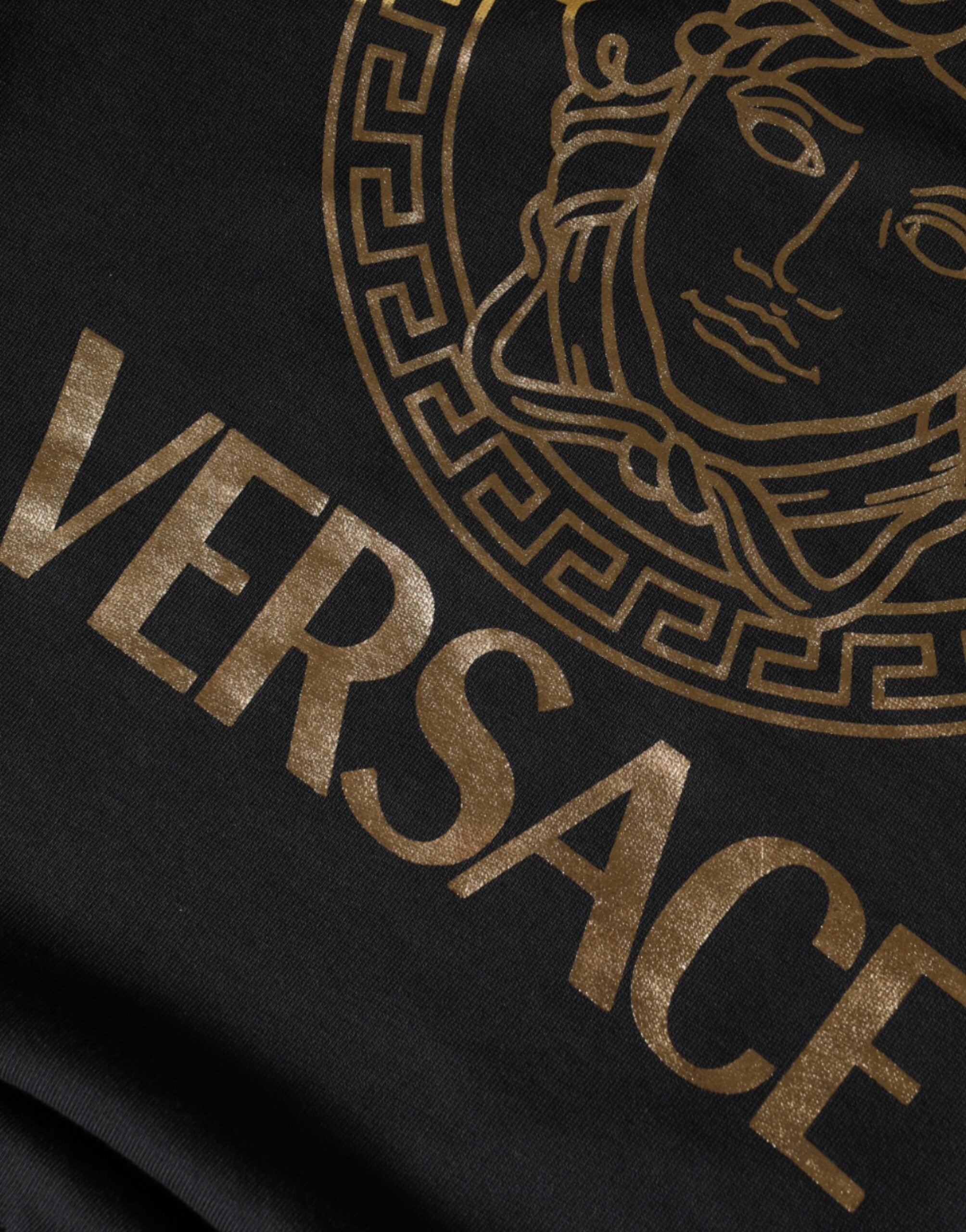 Sweat-shirt Versace noir à col rond en molleton de coton Medusa