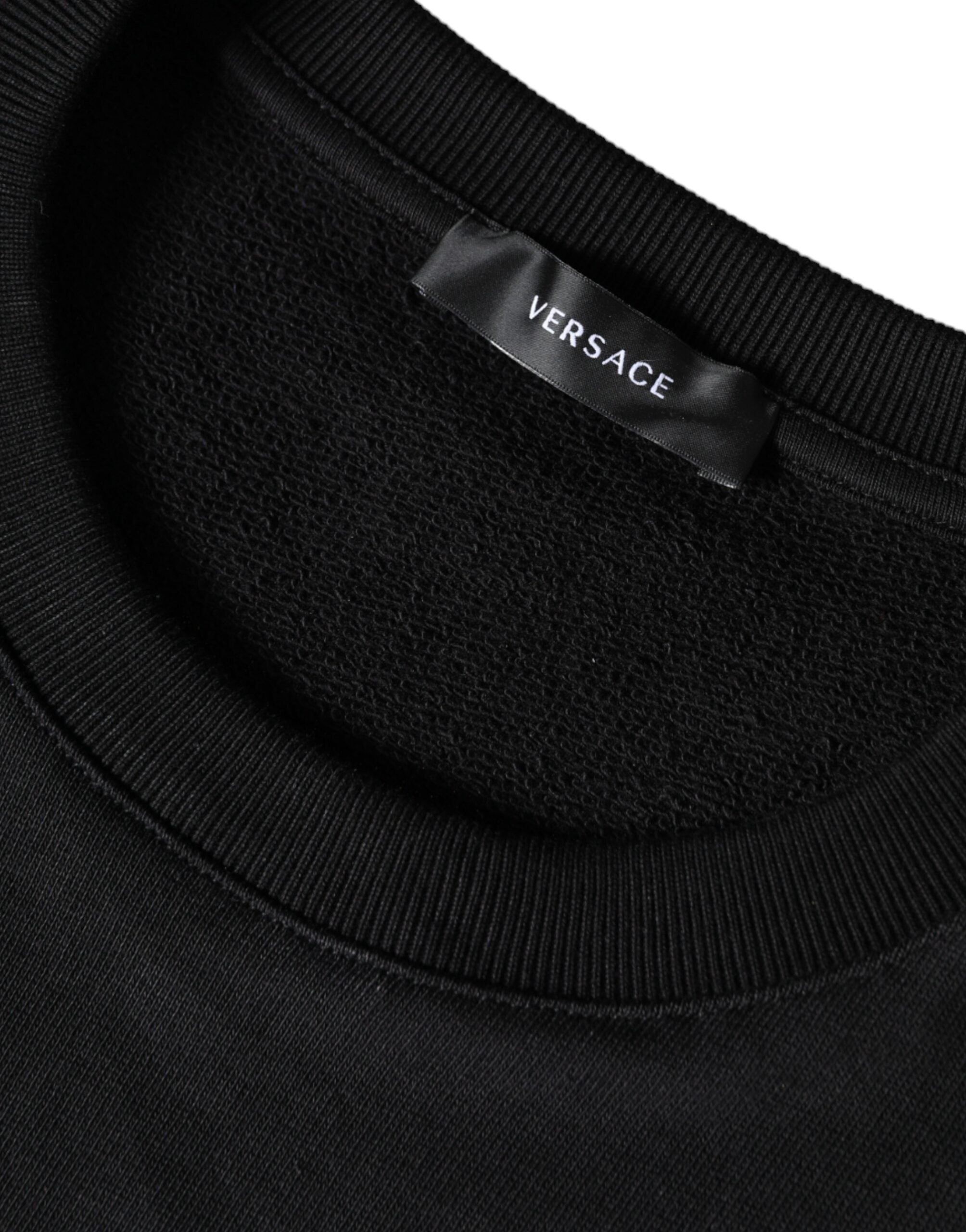 Sweat-shirt Versace noir à col rond en molleton de coton Medusa