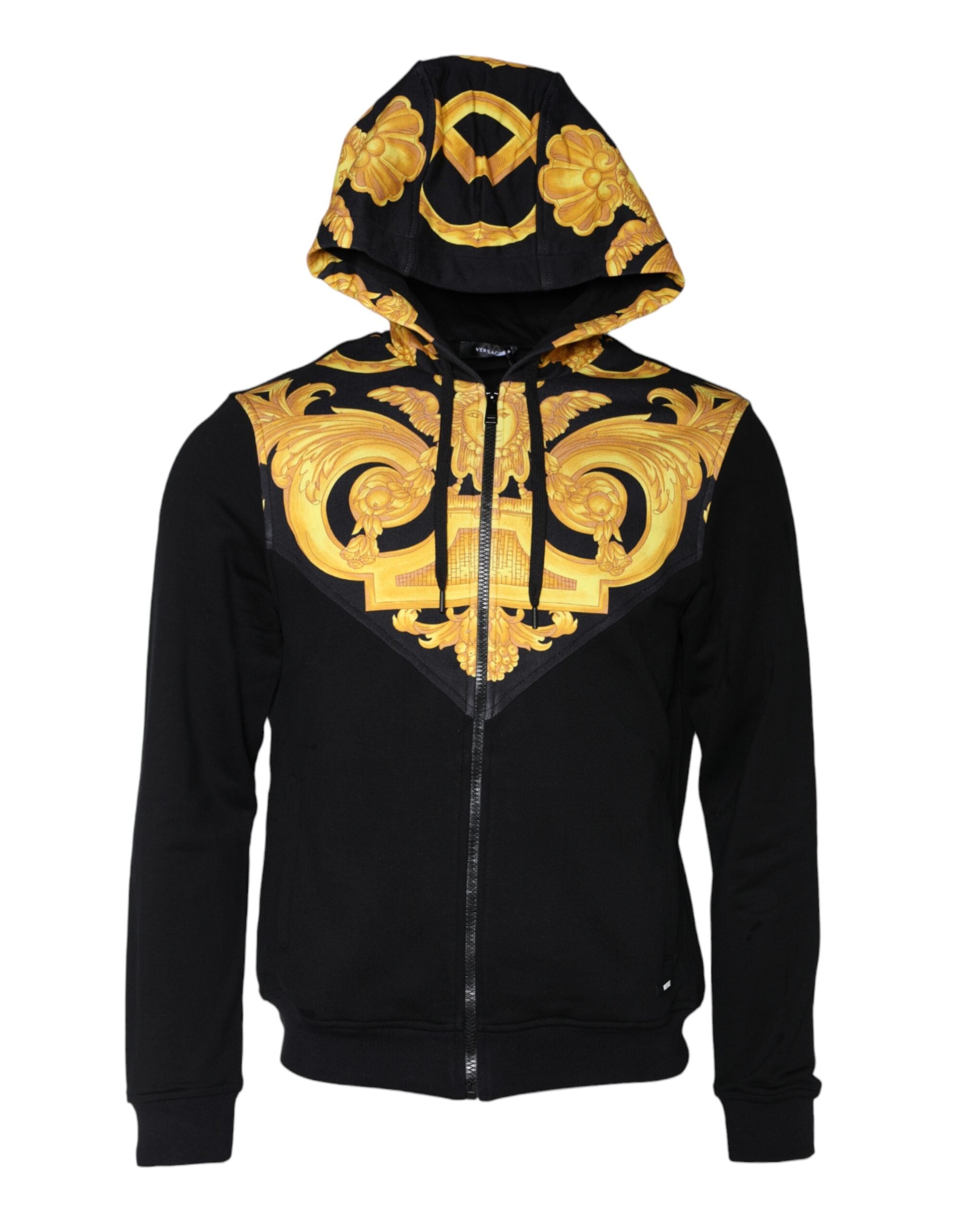 Felpa con cappuccio e zip intera in cotone con stampa Medusa nera Versace
