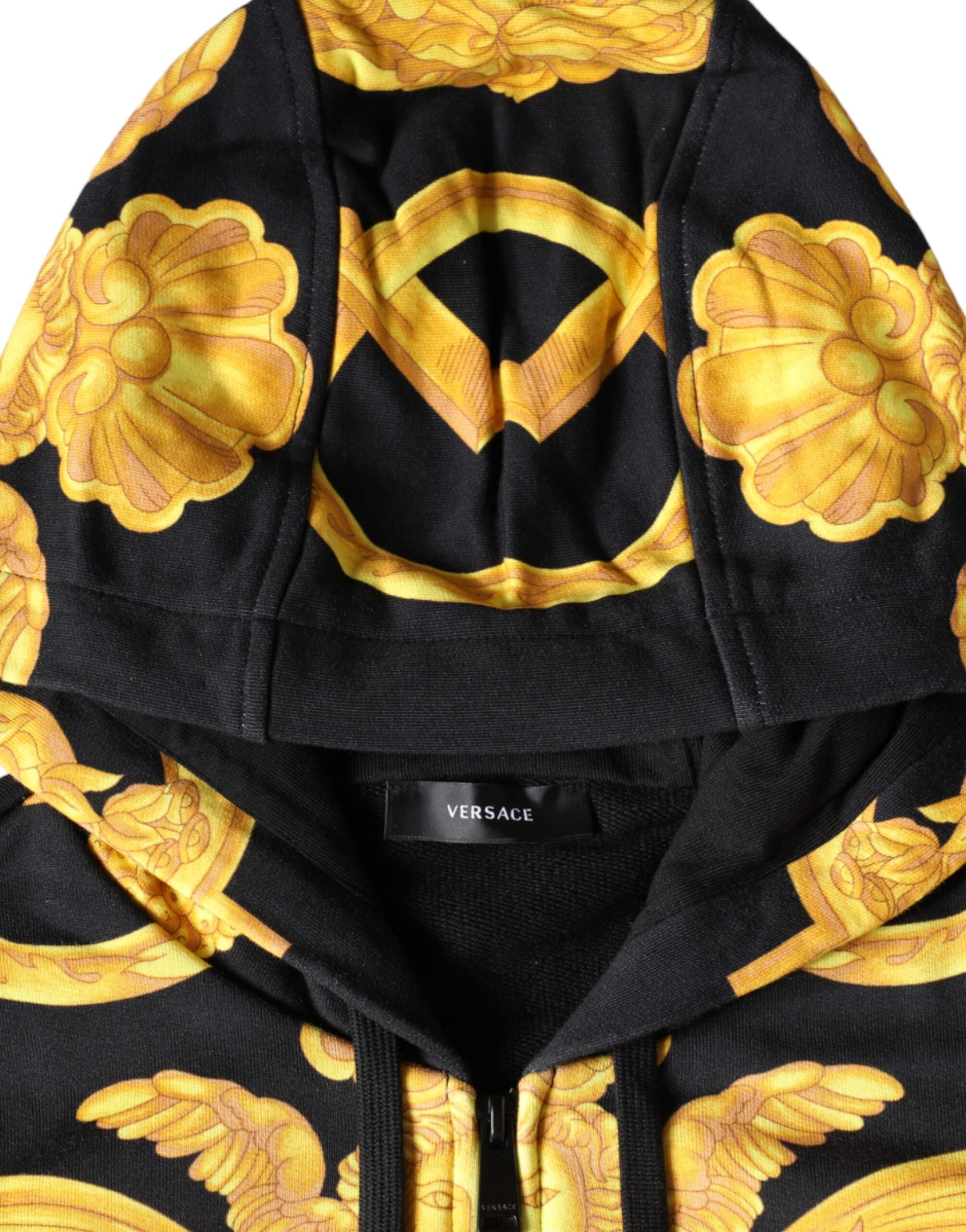 Felpa con cappuccio e zip intera in cotone con stampa Medusa nera Versace