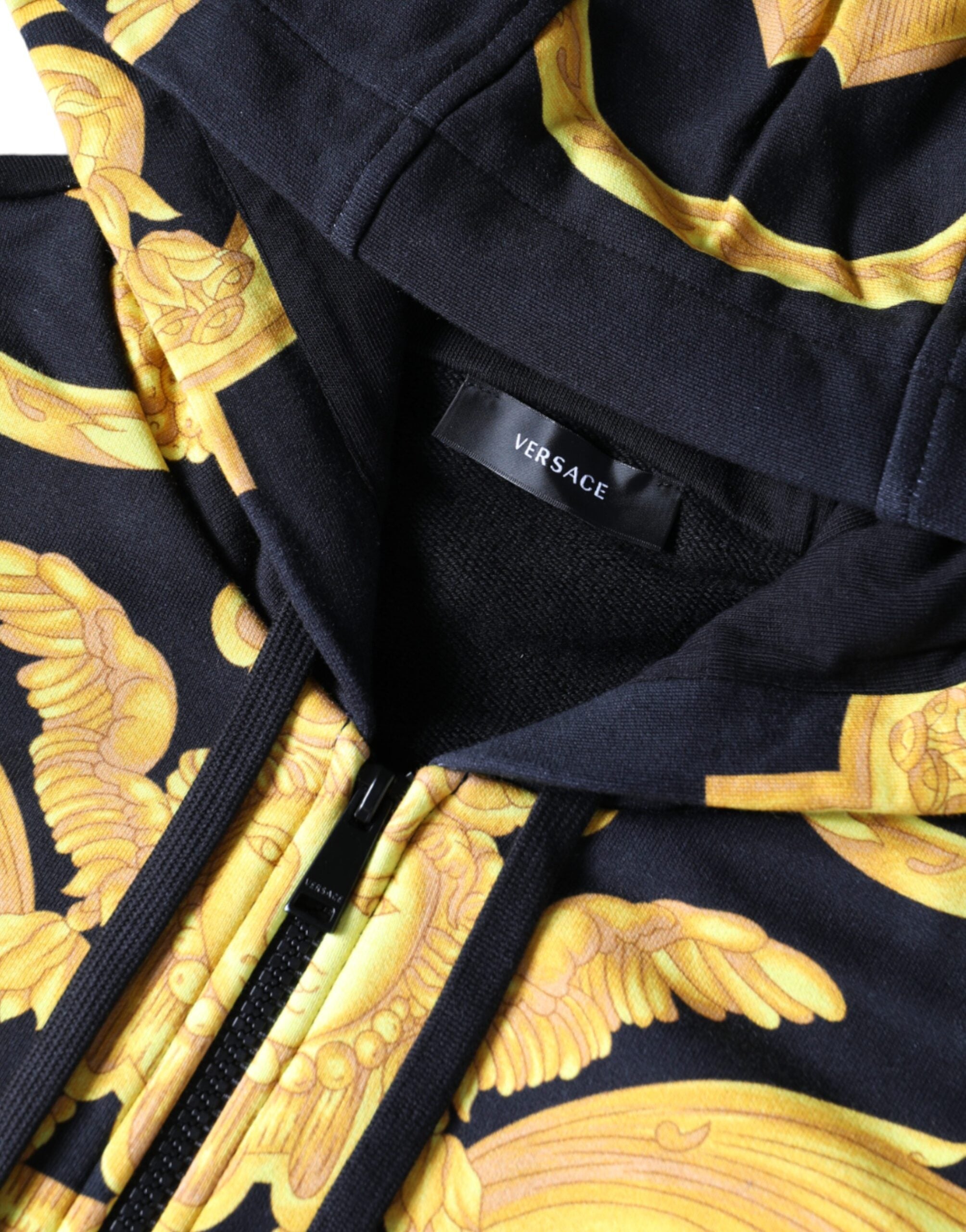 Felpa con cappuccio e zip intera in cotone con stampa Medusa nera Versace