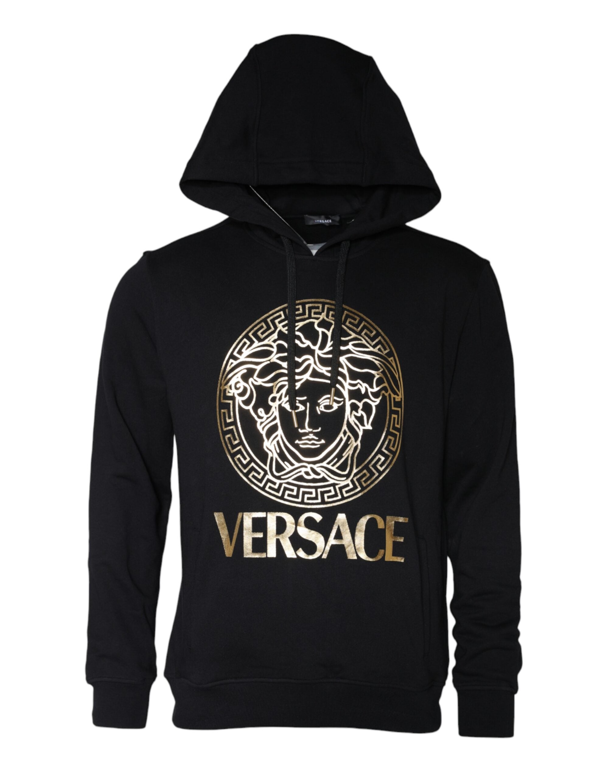 Felpa con cappuccio e maglione in cotone con stampa Medusa nera Versace