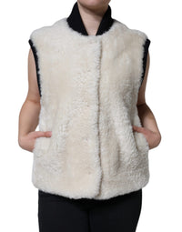 Veste sans manches en cuir lainé blanc Burberry WARRENFORD