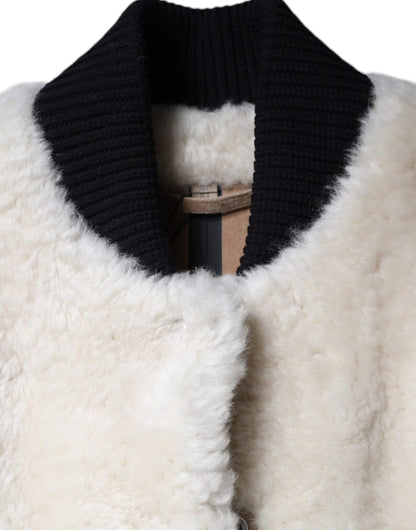 Veste sans manches en cuir lainé blanc Burberry WARRENFORD