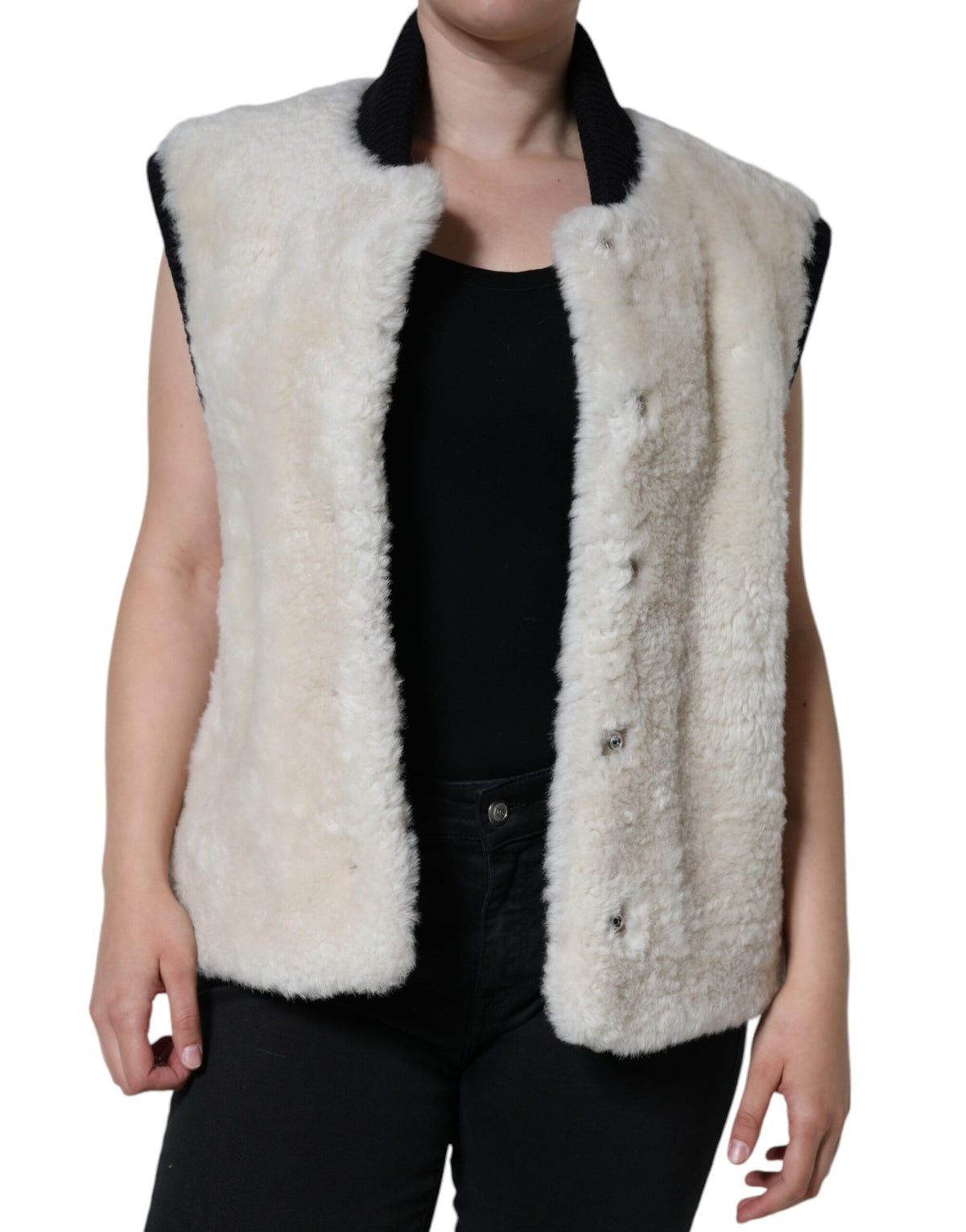 Veste sans manches en cuir lainé blanc Burberry WARRENFORD