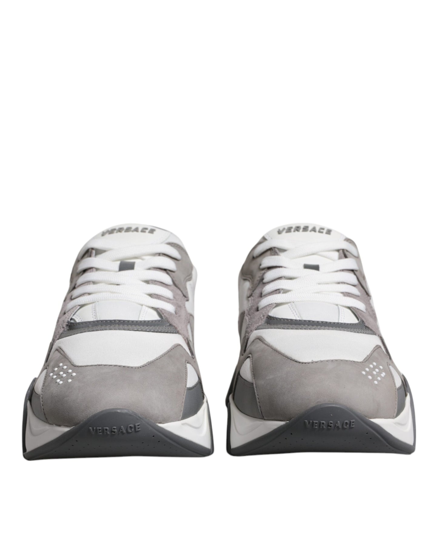 Scarpe da ginnastica basse Versace Squalo in pelle grigia e neoprene
