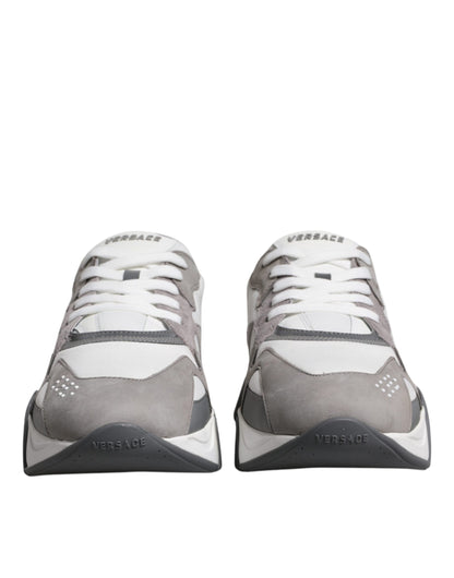Scarpe da ginnastica basse Versace Squalo in pelle grigia e neoprene