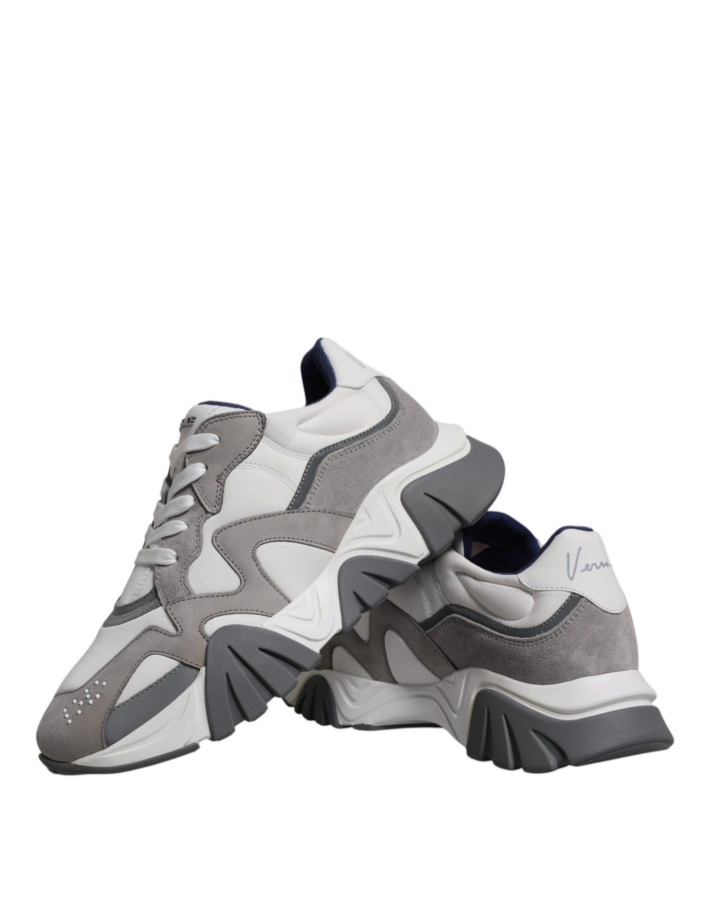 Scarpe da ginnastica basse Versace Squalo in pelle grigia e neoprene