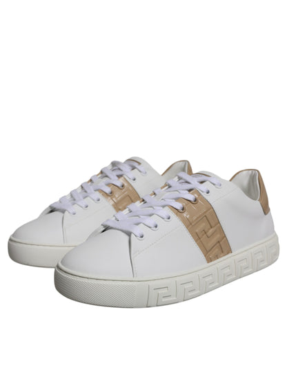 Baskets basses Versace blanches et marron à imprimé Greca en TPU pour hommes