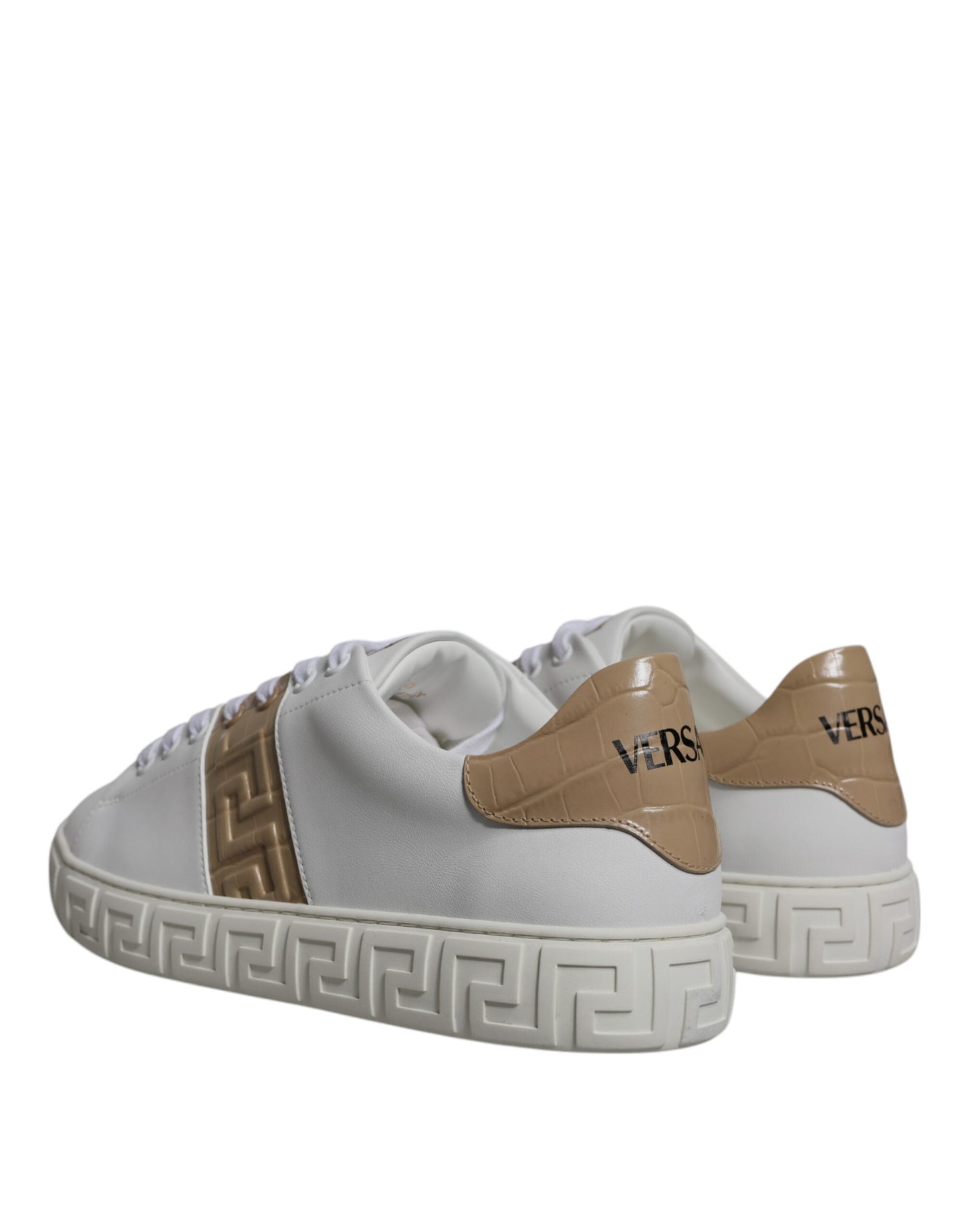 Baskets basses Versace blanches et marron à imprimé Greca en TPU pour hommes