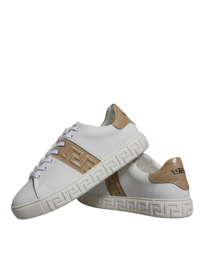 Baskets basses Versace blanches et marron à imprimé Greca en TPU pour hommes