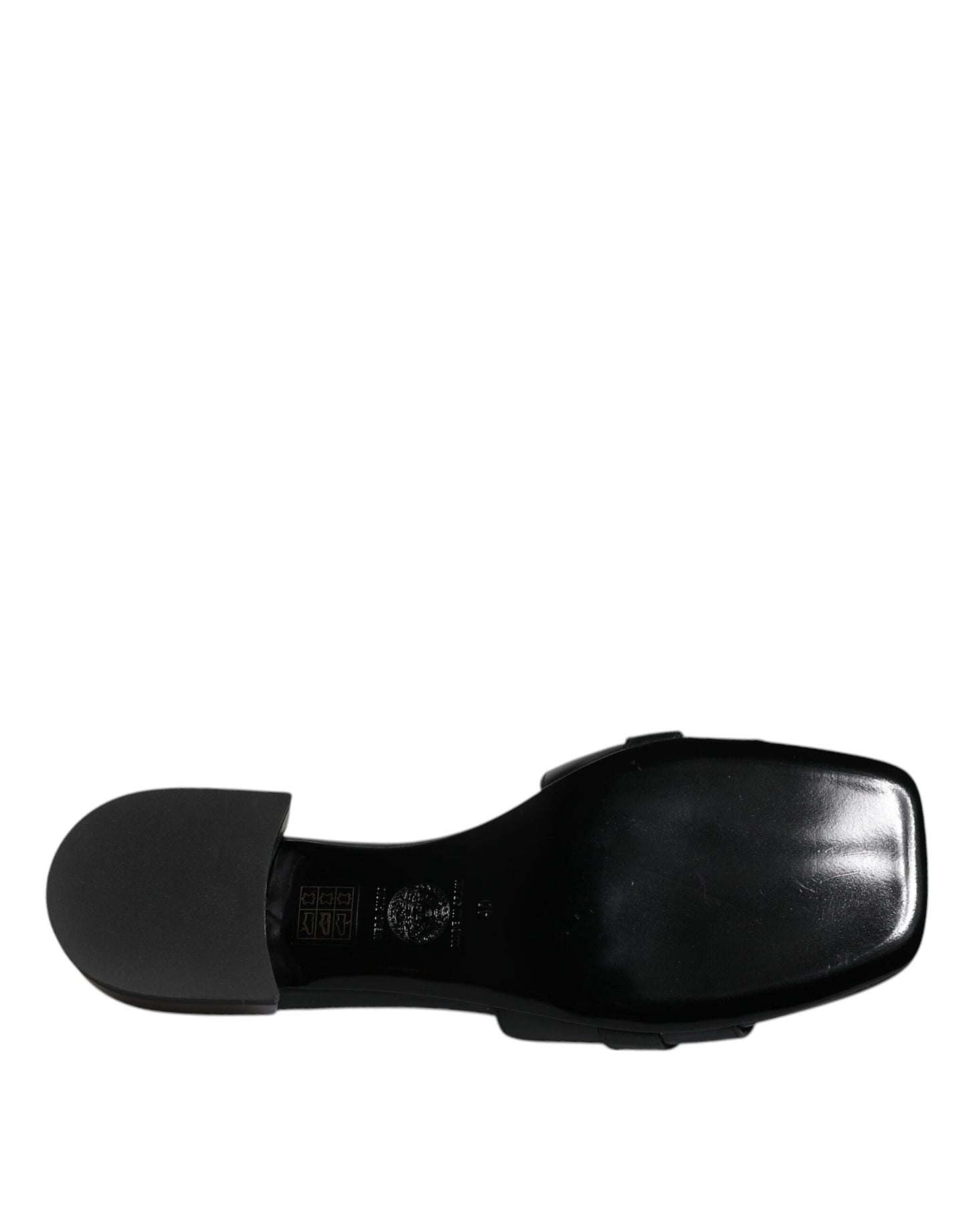 Sandales plates Versace en cuir noir avec plaque logo