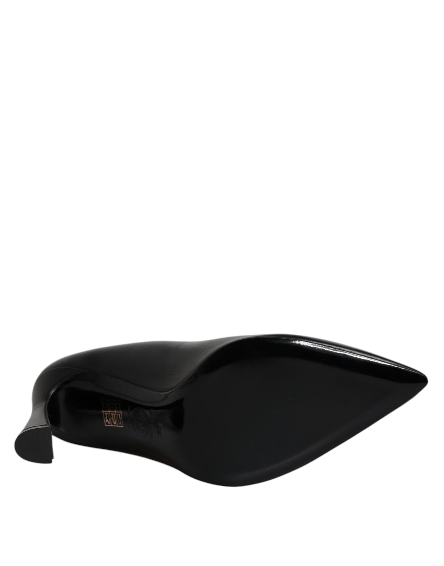 Scarpe con tacco alto e placca logo in pelle nera Versace