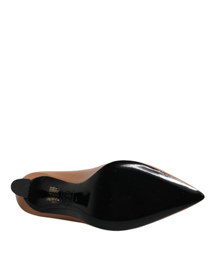 Scarpe con tacco alto e placca logo in pelle marrone Versace