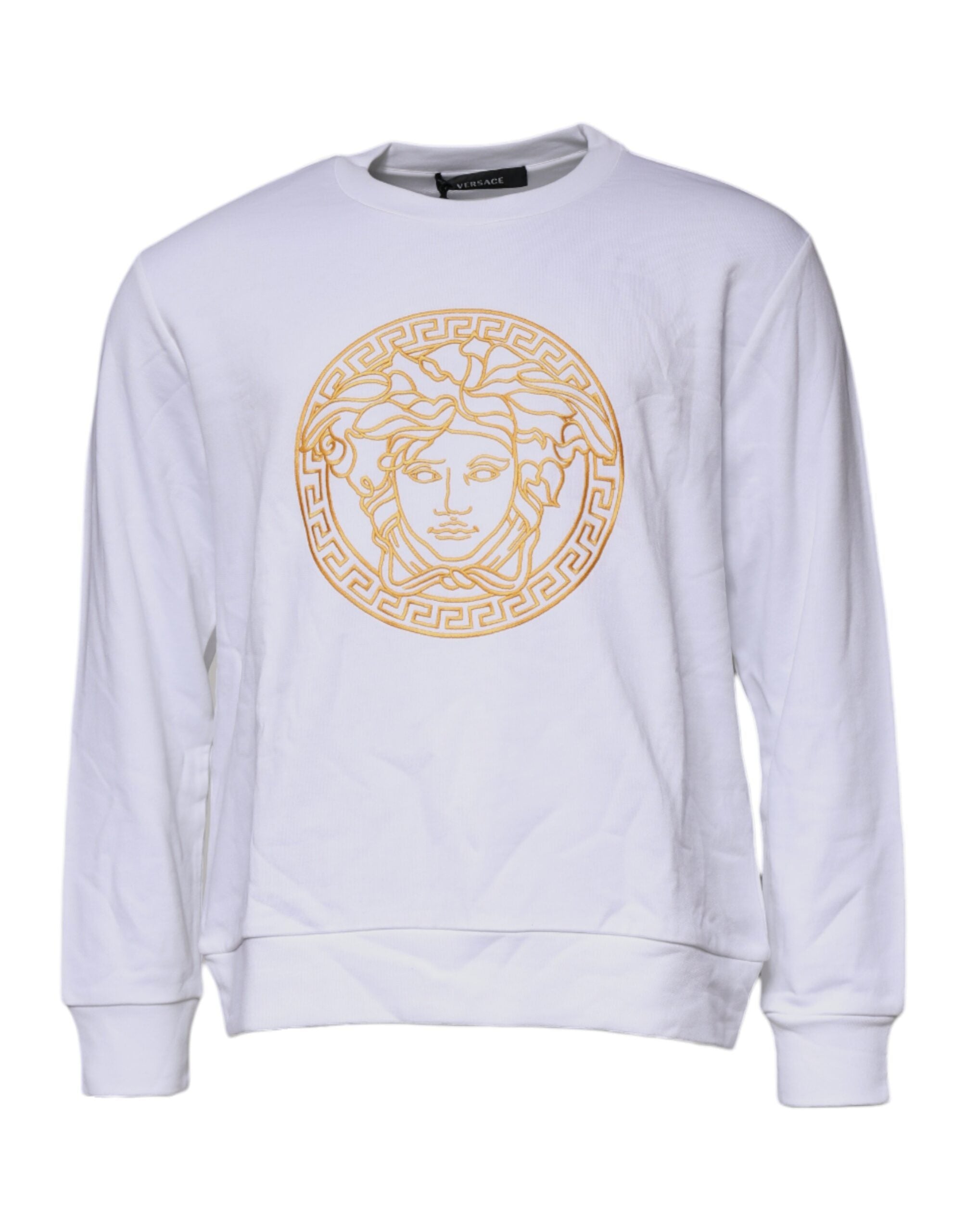 Pull Versace blanc à col rond brodé de la Méduse