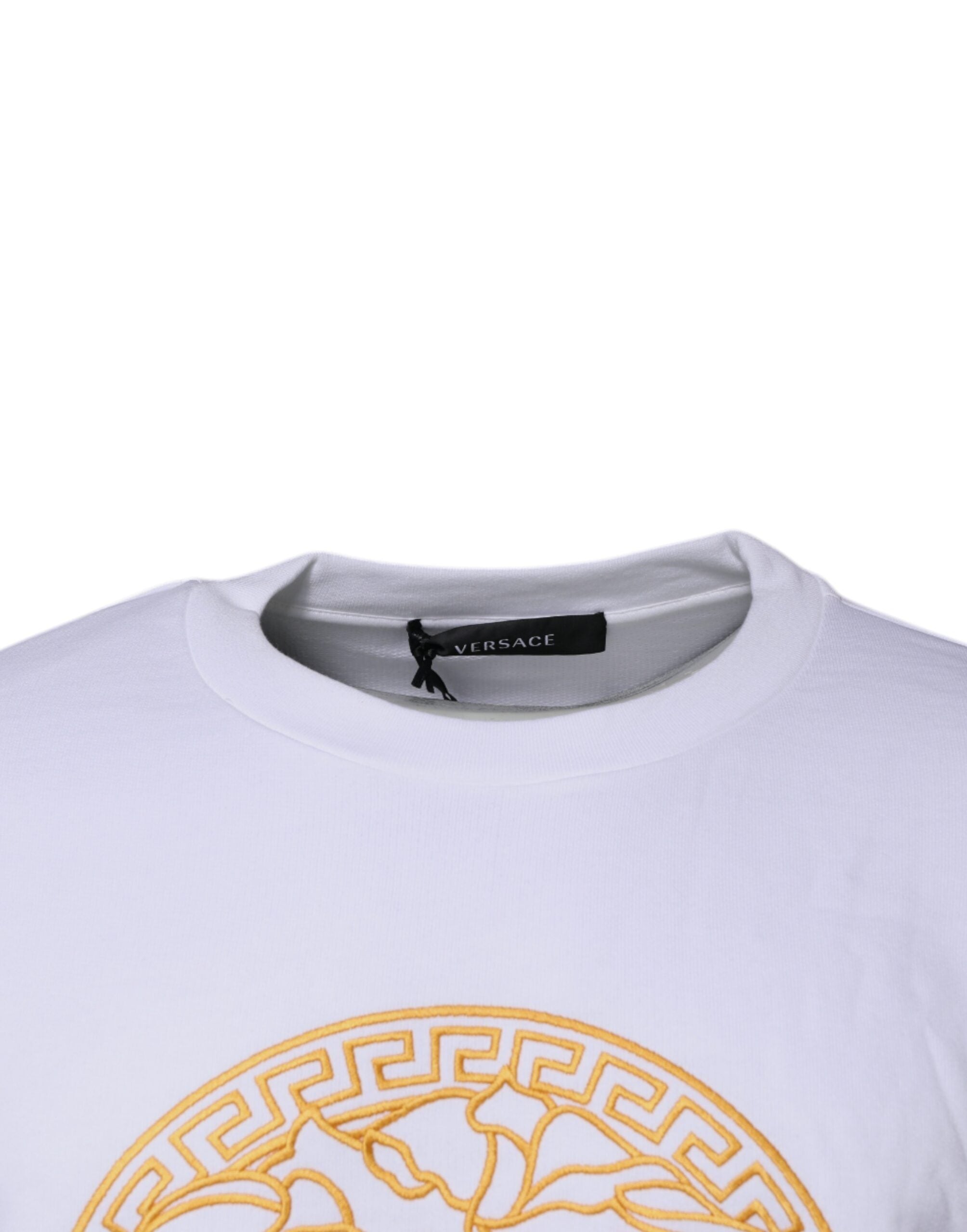 Pull Versace blanc à col rond brodé de la Méduse