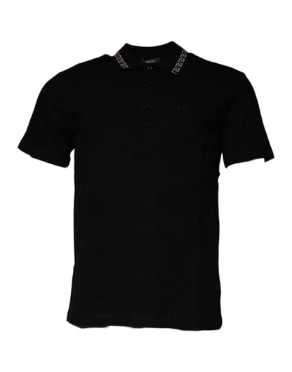 Polo a maniche corte con colletto in viscosa nera Versace