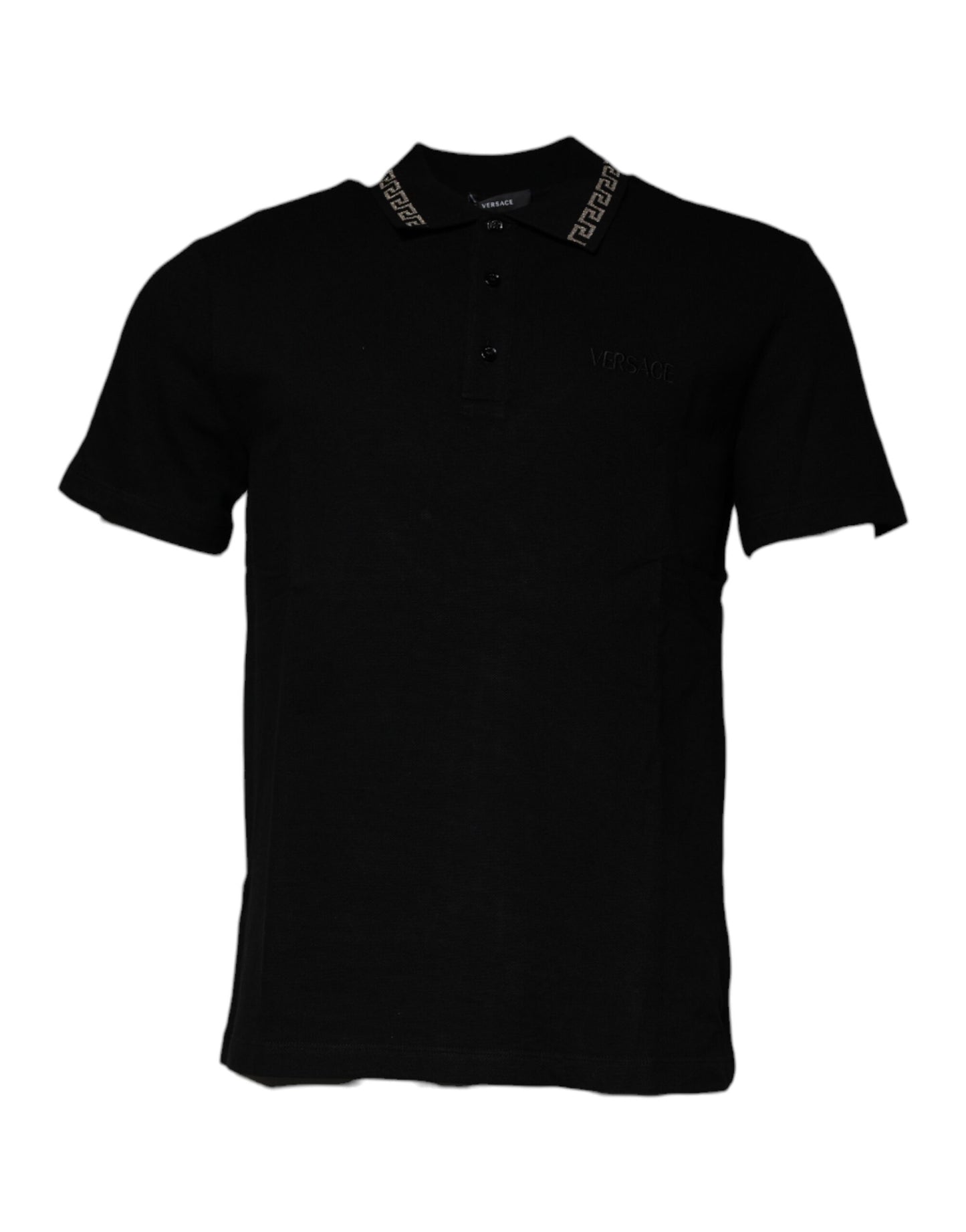 Polo a maniche corte con colletto in viscosa nera Versace