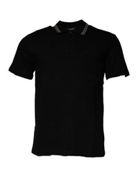 Polo a maniche corte con colletto in viscosa nera Versace