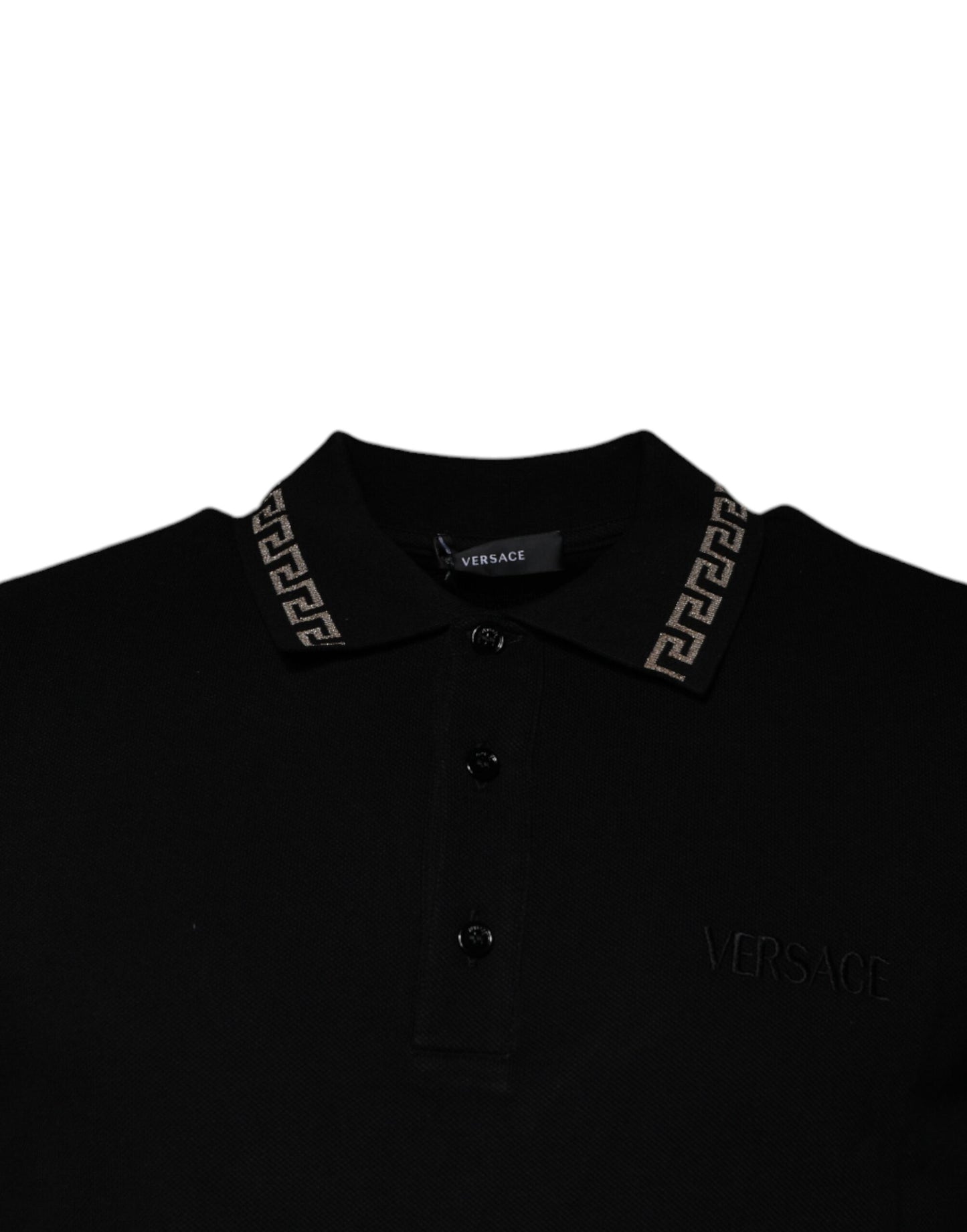 Polo a maniche corte con colletto in viscosa nera Versace
