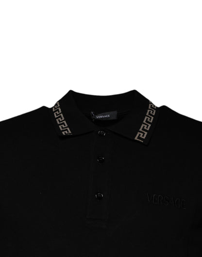 Polo a maniche corte con colletto in viscosa nera Versace