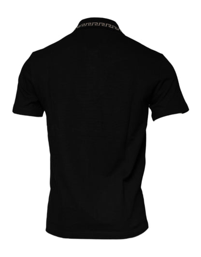 Polo a maniche corte con colletto in viscosa nera Versace