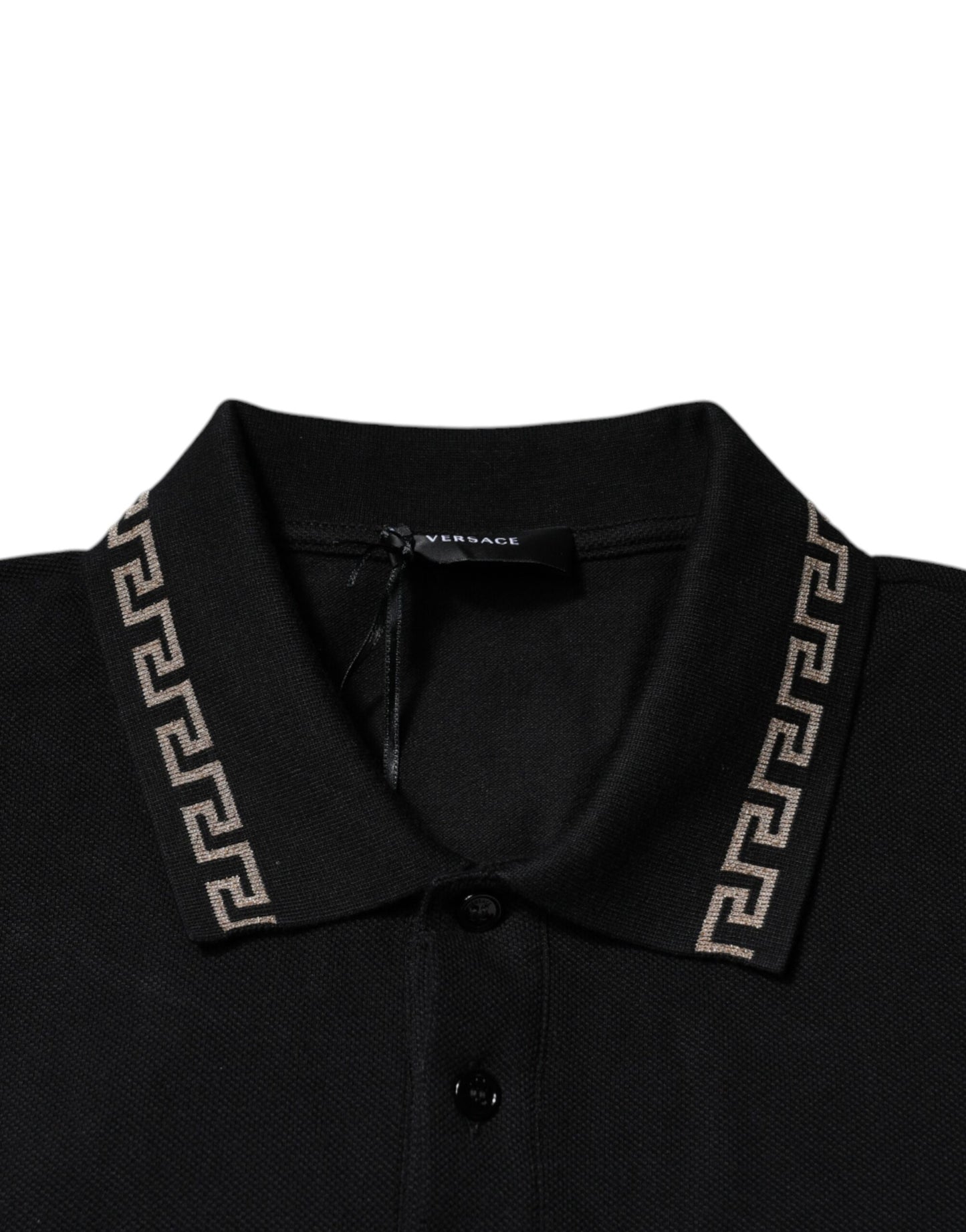 Polo a maniche corte con colletto in viscosa nera Versace