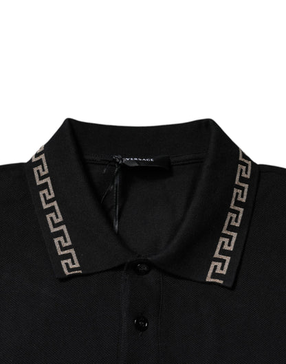 Polo a maniche corte con colletto in viscosa nera Versace