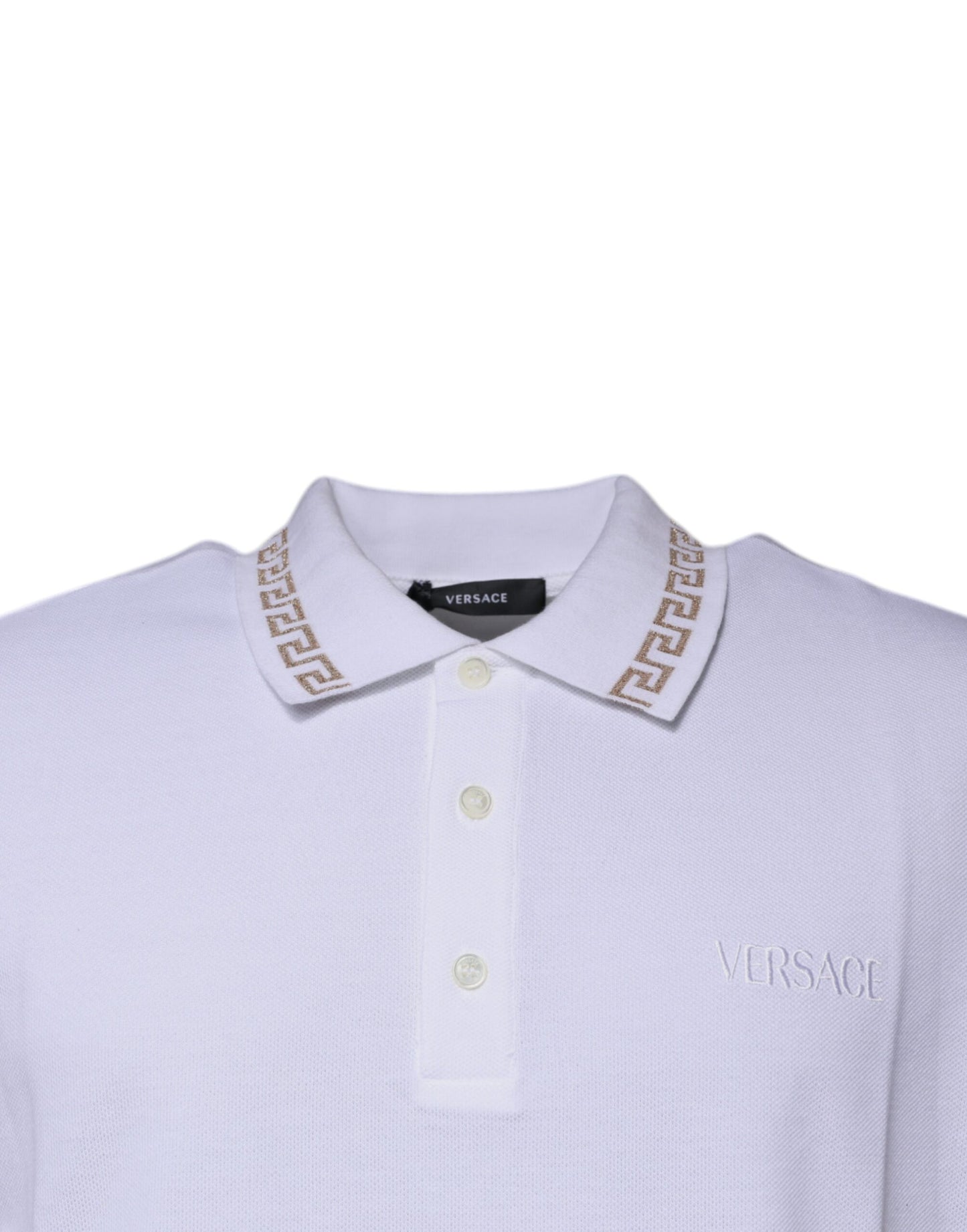 Polo da uomo a maniche corte con colletto in viscosa bianca Versace