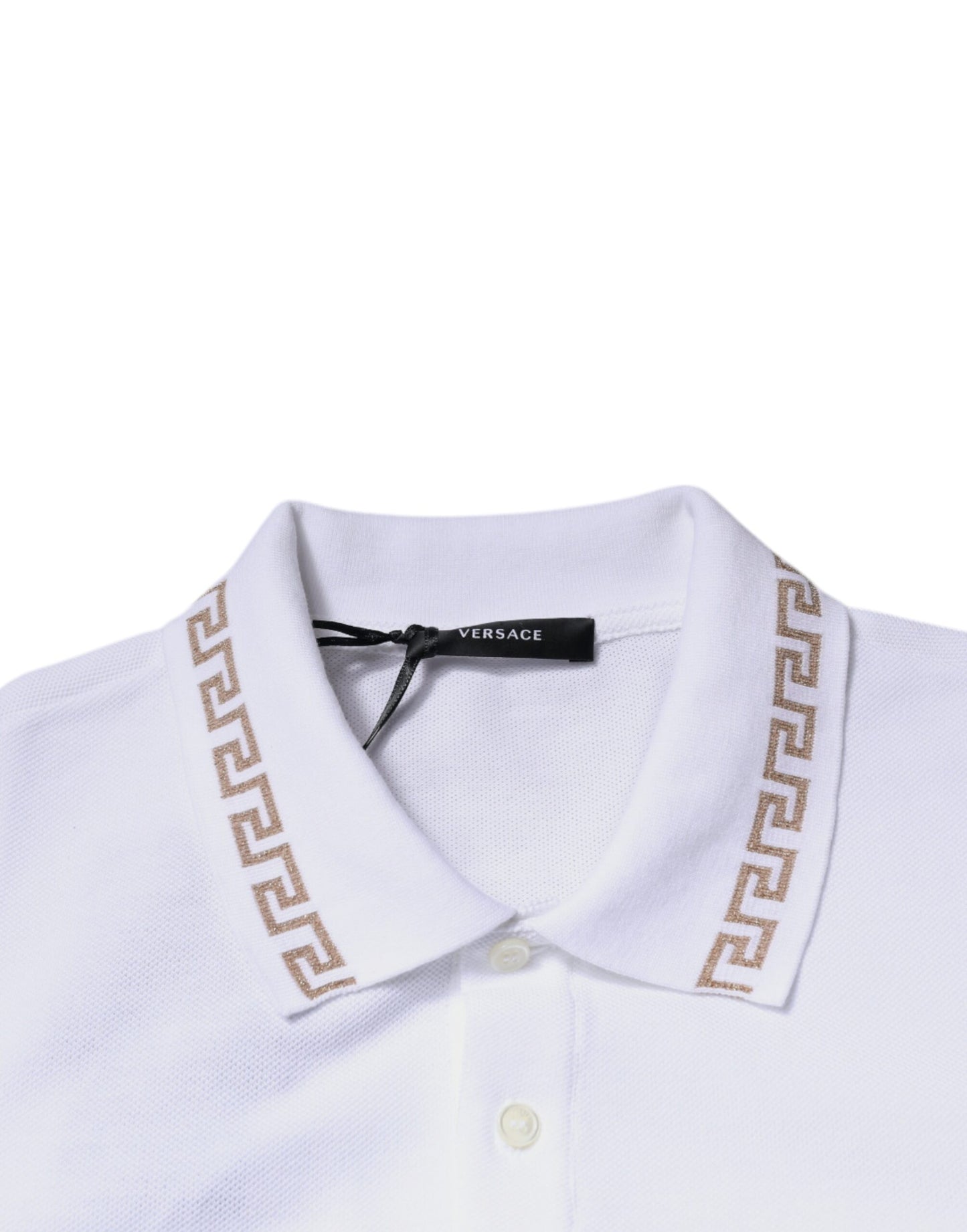 Polo da uomo a maniche corte con colletto in viscosa bianca Versace