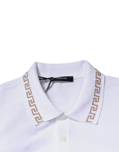 Polo da uomo a maniche corte con colletto in viscosa bianca Versace