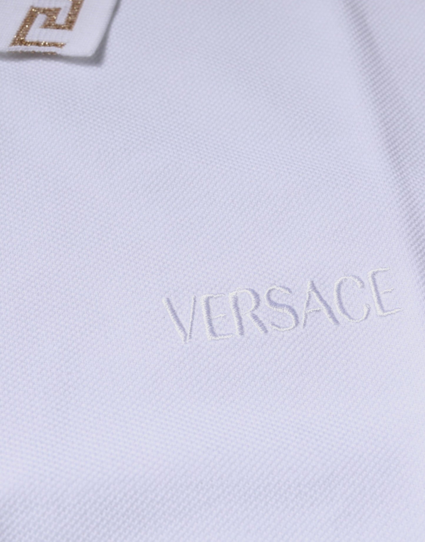 Polo da uomo a maniche corte con colletto in viscosa bianca Versace