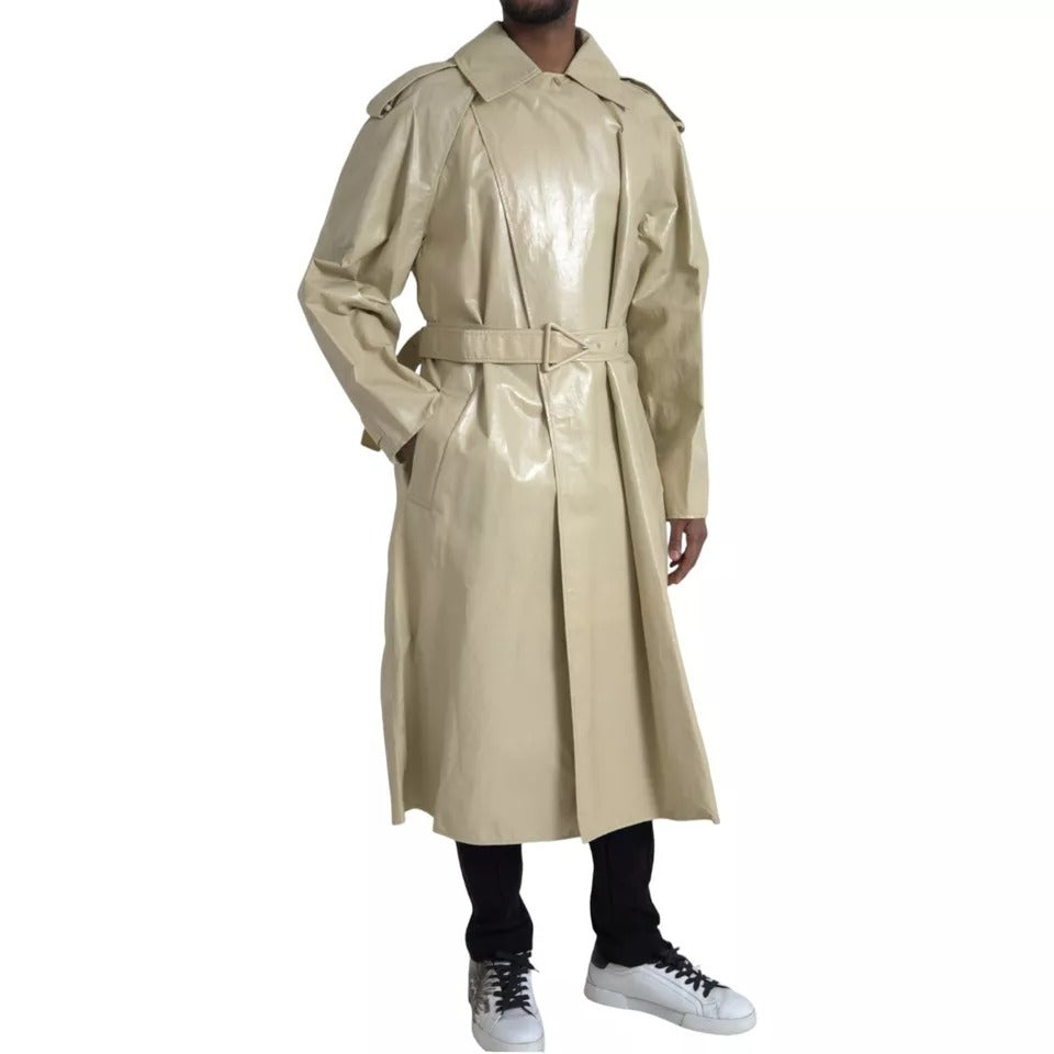 Giacca trench in pelle di agnello beige Bottega Veneta