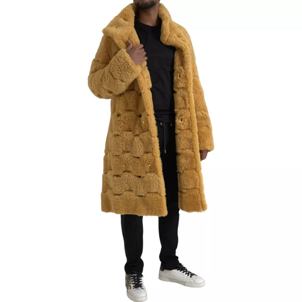 Giacca lunga in lana gialla Teddy di Bottega Veneta