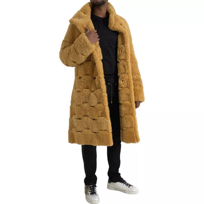 Giacca lunga in lana gialla Teddy di Bottega Veneta