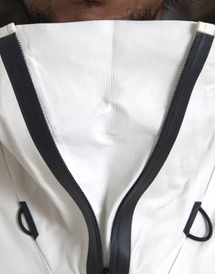 Giacca impermeabile in pelle bianca da uomo Bottega Veneta