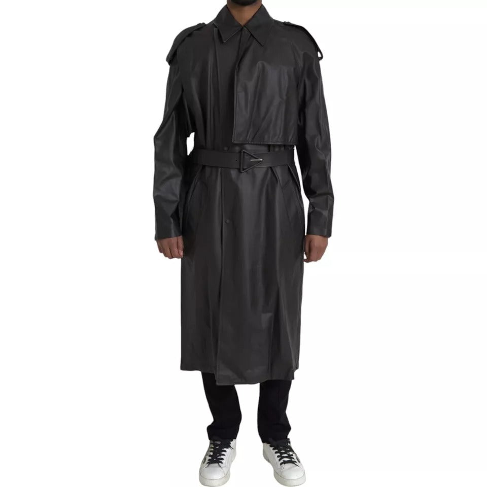 Giacca trench impermeabile in pelle nera da uomo Bottega Veneta