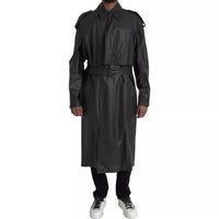 Giacca trench impermeabile in pelle nera da uomo Bottega Veneta