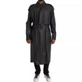 Giacca trench impermeabile in pelle nera da uomo Bottega Veneta