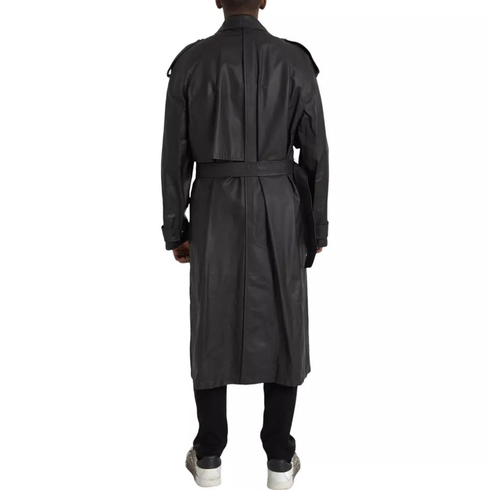 Giacca trench impermeabile in pelle nera da uomo Bottega Veneta