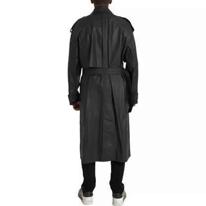 Giacca trench impermeabile in pelle nera da uomo Bottega Veneta