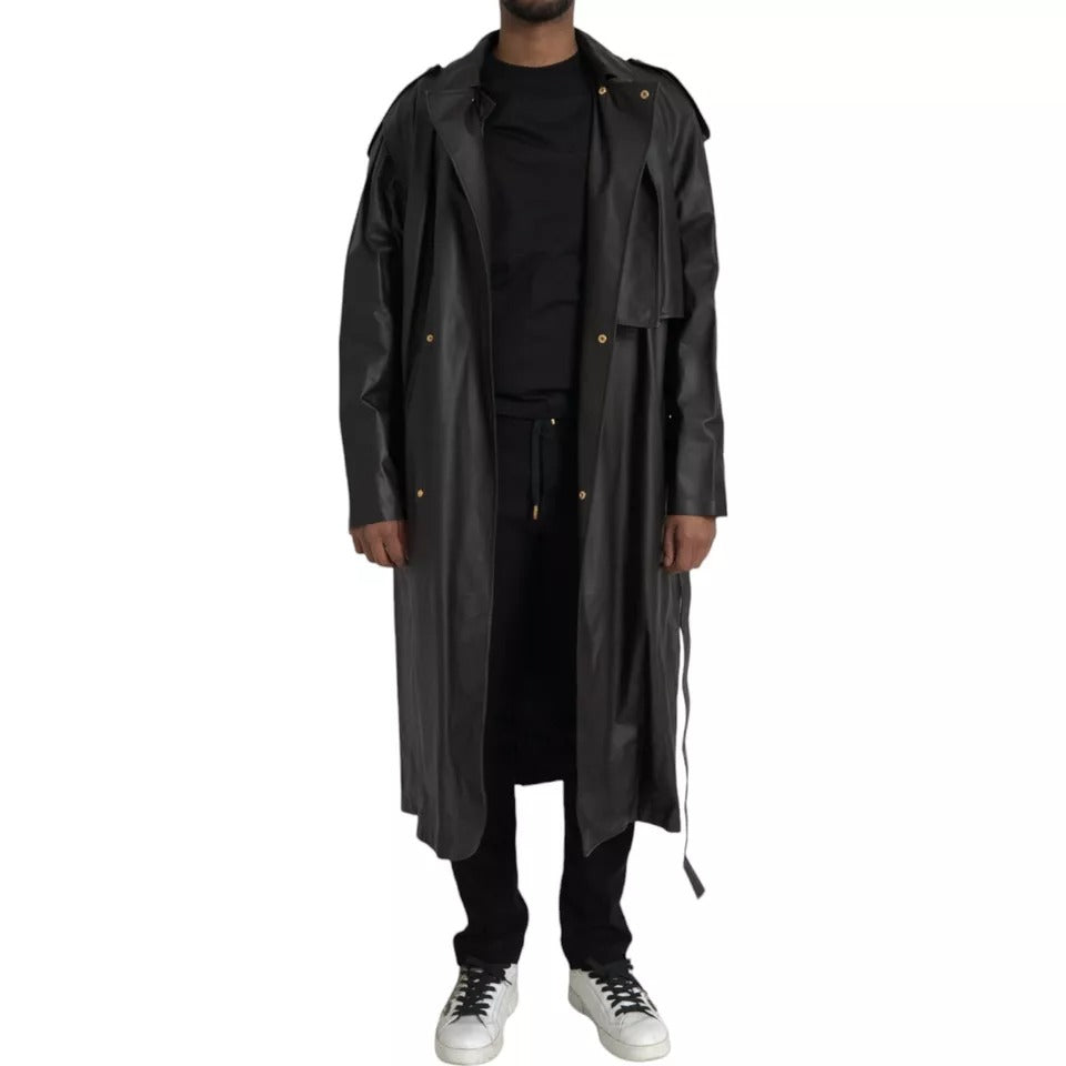 Giacca trench impermeabile in pelle nera da uomo Bottega Veneta