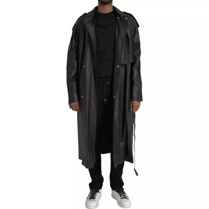 Giacca trench impermeabile in pelle nera da uomo Bottega Veneta