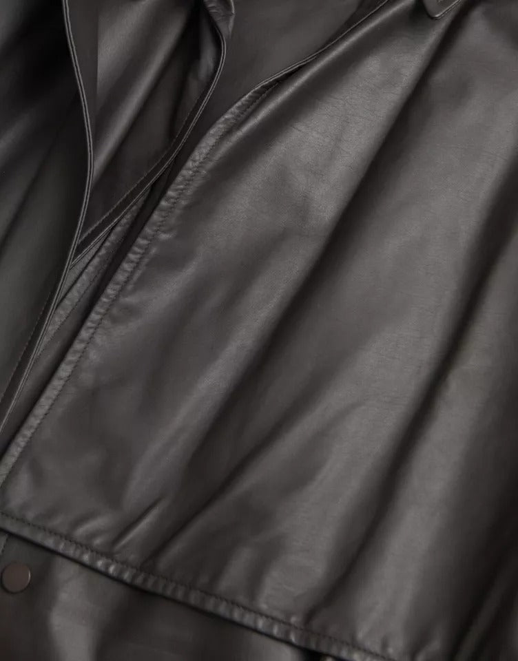 Giacca trench impermeabile in pelle nera da uomo Bottega Veneta