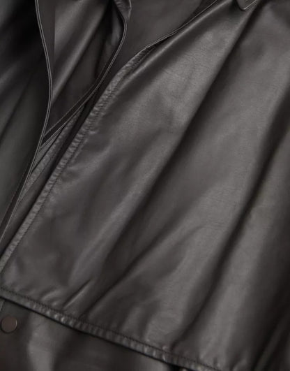 Giacca trench impermeabile in pelle nera da uomo Bottega Veneta