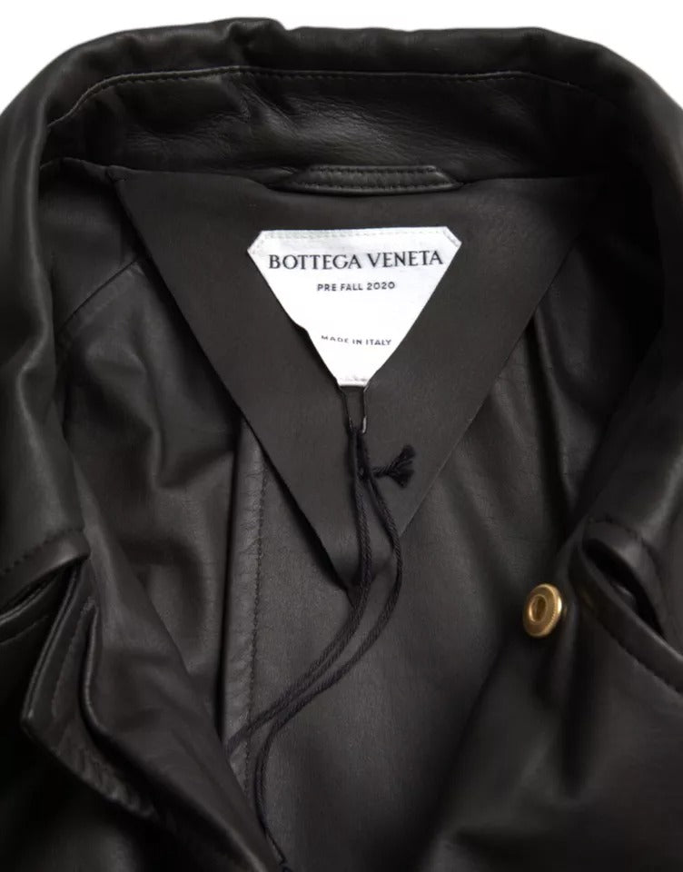 Giacca trench impermeabile in pelle nera da uomo Bottega Veneta